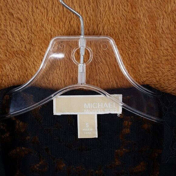 MICHAEL KORS Womens Top Small Black Surplice Wrap Lace Shoulder Hi Lo Blouse - Picture 2 of 8